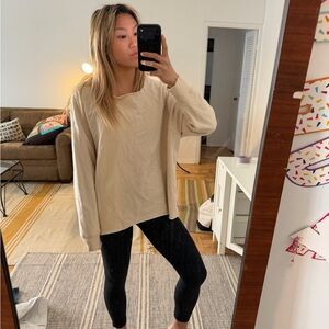 aerie Oversized Beige Crewneck Sweatshirt